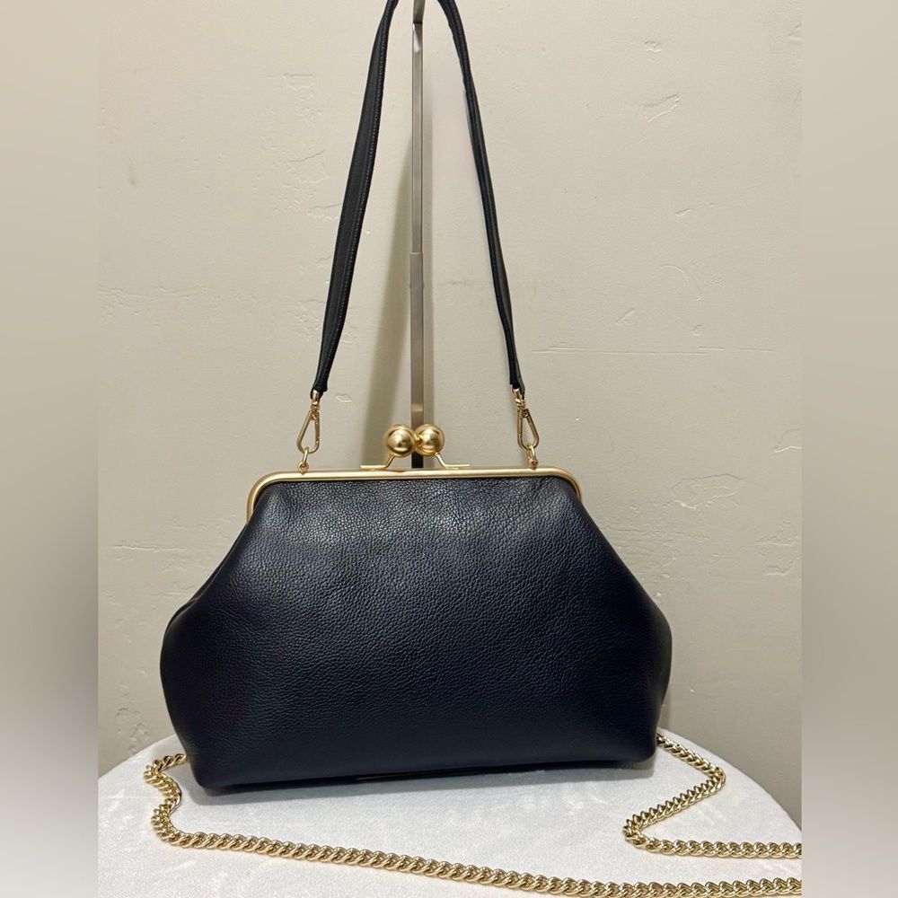 Genuine Pebble Leather Handmade Vintage Style Extra Large Kisslock Frame Bag - Picture 6 of 16